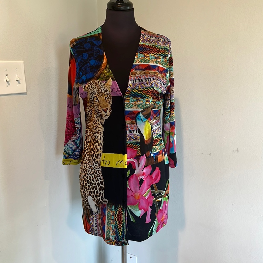 Simon Chang long printed button up top